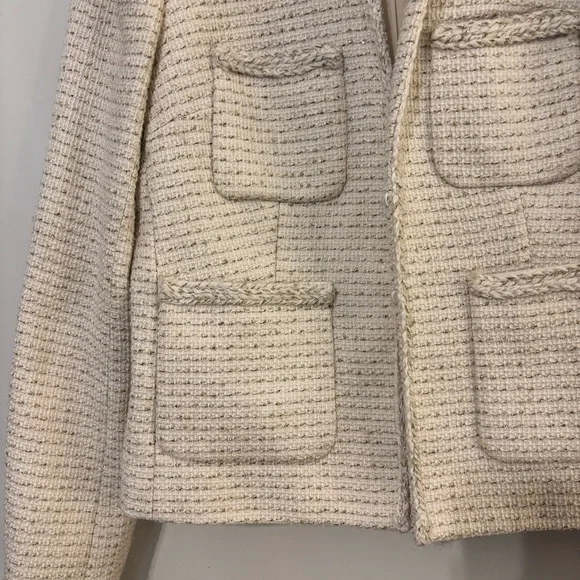 J. CREW Metallic Tweed Lady Jacket Blazer Cream Size 12 Tall - Picture 11 of 14